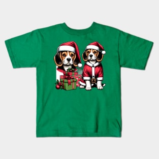 Beagle Dogs Christmas Kids T-Shirt